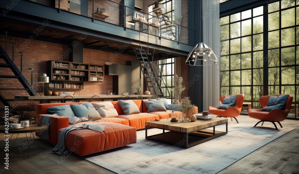 Modern living room interior design. 3d rendering mock up toned image