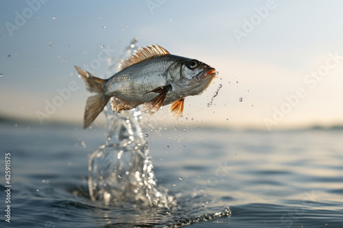 Flying fish jump over the sea