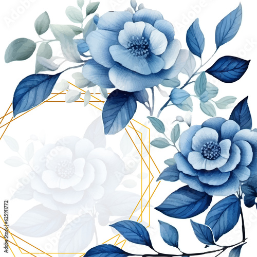 Vector floral botanical card design with leaves with geometrical frame.