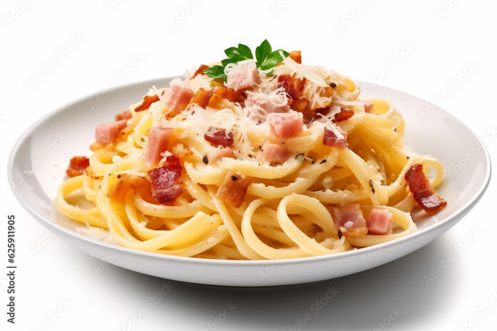 fresh spaghetti cheese background lunch food isolated pasta plate carbonara italian. Generative AI.