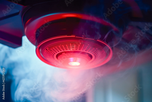 Fotografia smoke detector stands vigilant, detecting smoke and sound an alarm, safeguarding lives and properties from potential dangers