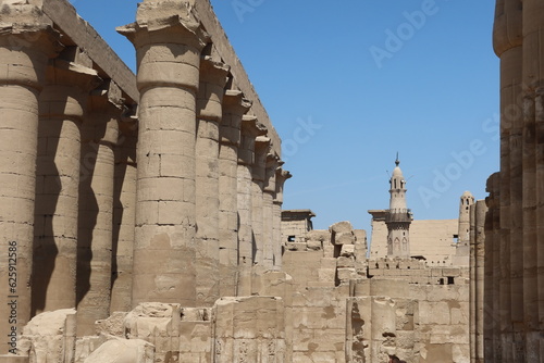 The great stone columns and statues in Luxor temple in the East bank in Egypt