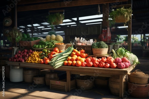 Fresh food photography at urban farmers markets, Generative AI