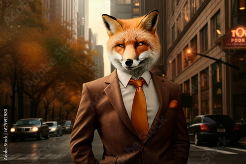businessman fox, Portrait of a fox in a stylish business suit.