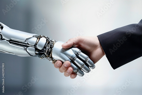 handshake between businessman and robot