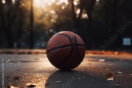 Basketball ball on the ground in the park, sports concept © aitstry