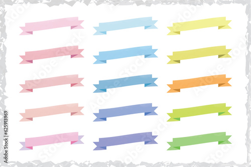 かわいい水彩の手書き風リボンセット　Hand drawn style cute watercolor vector ribbon set