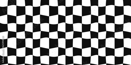 Curved checkered cells that resemble a racing flag. Used as a seamless background, for prints, textiles, wallpapers, pillows, notebooks, interior decoration.