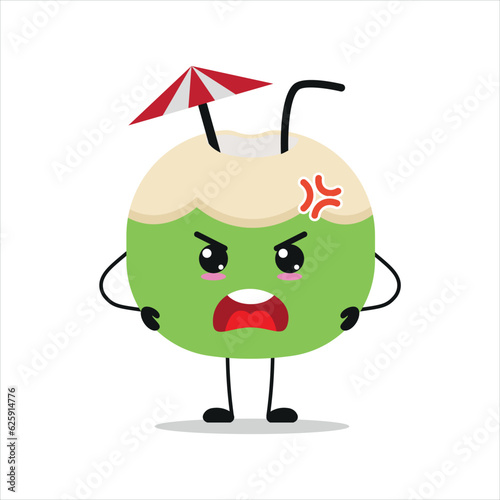 Cute angry slice coconut character. Funny mad coconut cartoon emoticon in flat style. fruit emoji vector illustration