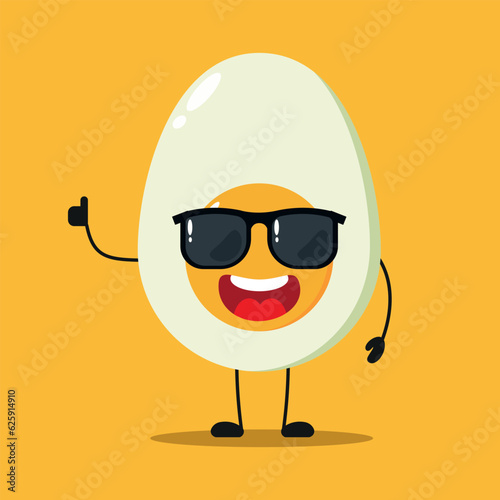 Cute angry half boiled egg character. Funny furious egg cartoon emoticon in flat style. food emoji vector illustration