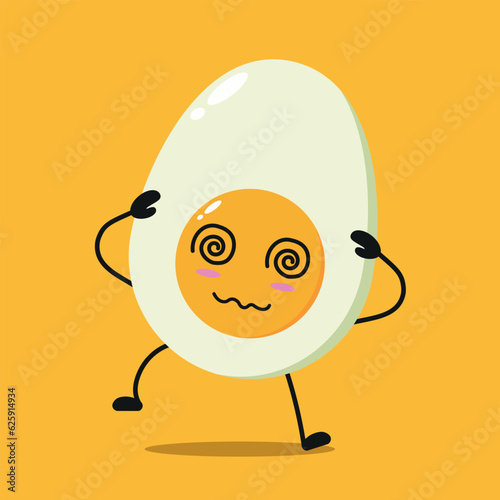 Cute dizzy half boiled egg character. Funny drunk egg cartoon emoticon in flat style. food emoji vector illustration