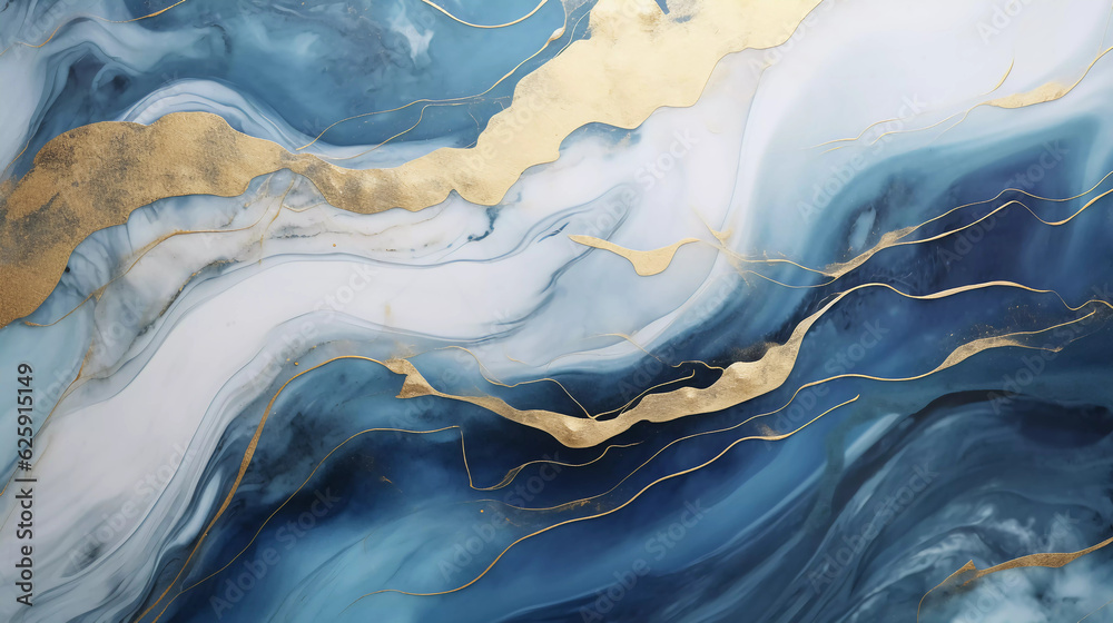 Fototapeta premium Luxury wallpaper. Blue marble and gold abstract background texture, Watercolor abstract background, 3D painted artificial marbled surface, Generated AI.