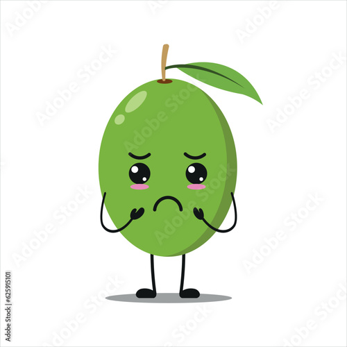 Cute gloomy olive character. Funny sad olive cartoon emoticon in flat style. fruit emoji vector illustration