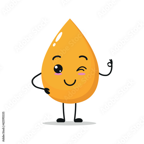 Cute gold drop character. Funny smiling and urine cartoon emoticon in flat style. yellow emoji vector illustration