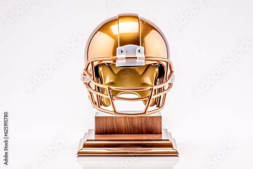 Golden Helmet on Wooden Base with White Background - Generative AI