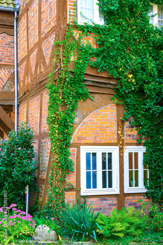 View of the facade of a historic building in Salzwedel, Germany.