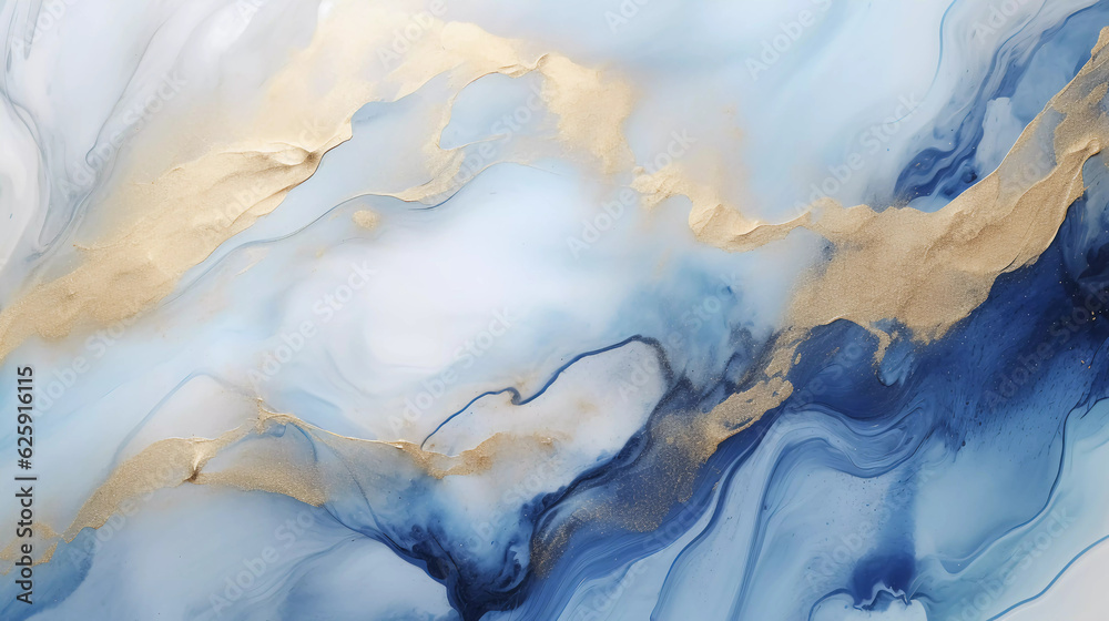Fototapeta premium Luxury wallpaper. Blue marble and gold abstract background texture, Watercolor abstract background, 3D painted artificial marbled surface, Generated AI.