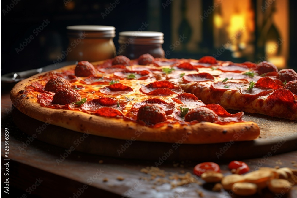 Pizza in front of the fireplace, close-up, vertical Pizza in front of the fireplace, close-up, vertical