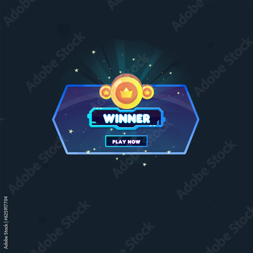 Game UI Pop Up Window Reward Page Winner Coins Futuristic Hud Vector Design Blue Sky Purple Nature Pattern Cartoon
