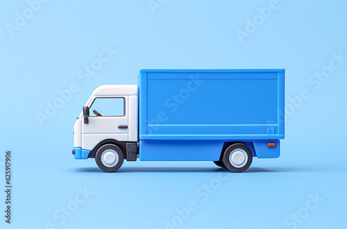 Blue truck with side panel on blue background, generative AI.