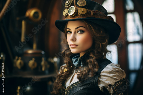 Portrait of a woman wearing steampunk costume