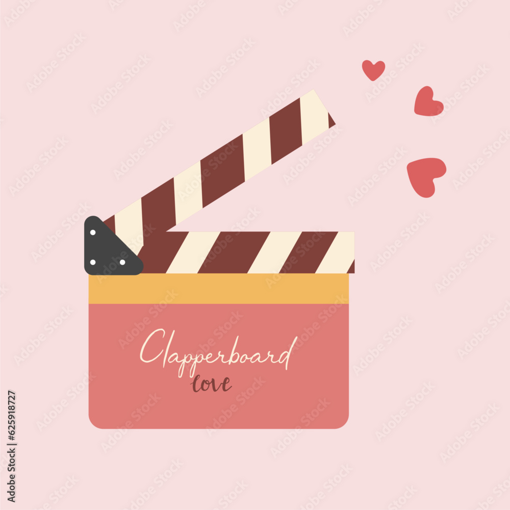 Movie clapper board with Love  and Heart