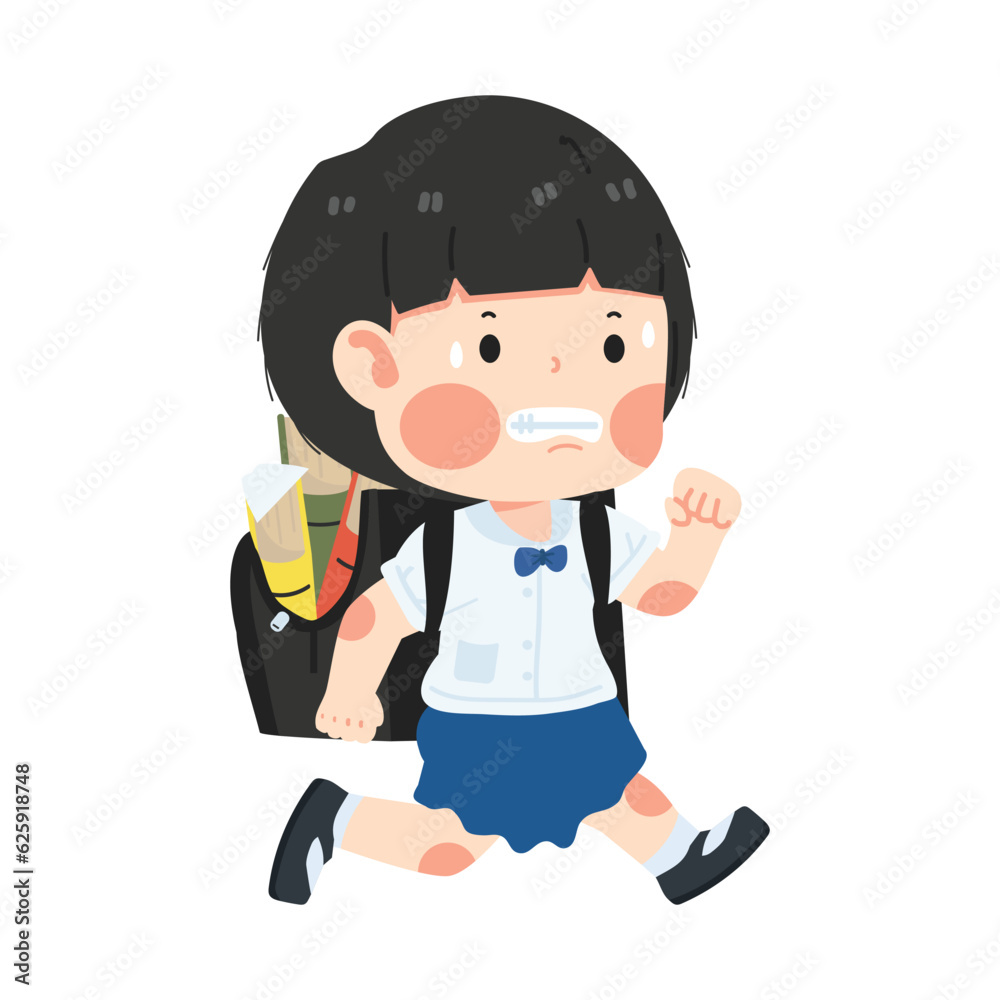 Cute girl with backpack running to school Cute girl with backpack running to school
