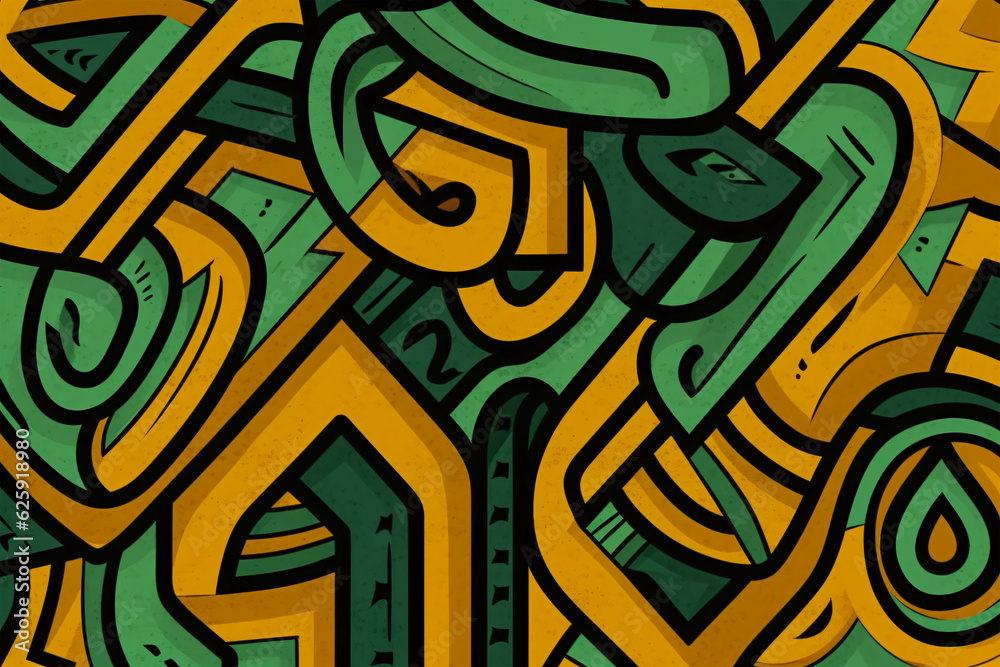 Vibrant Green and Yellow Abstract Pattern on Black Background, Generative AI
