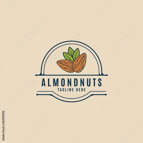 almond nuts nature farm logo vintage with emblem vector illustration design