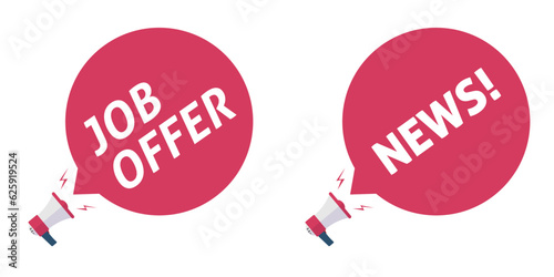Job offer news announcement icon bubble speech vector from megaphone loud speaker announce message clipart image illustration flat cartoon, loudspeaker attention poster