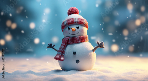 Charming Snowman Standing Proudly in a Winter Wonderland, Generative AI © Bipul Kumar