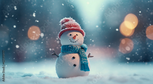 Charming Snowman Standing Proudly in a Winter Wonderland, Generative AI © Bipul Kumar