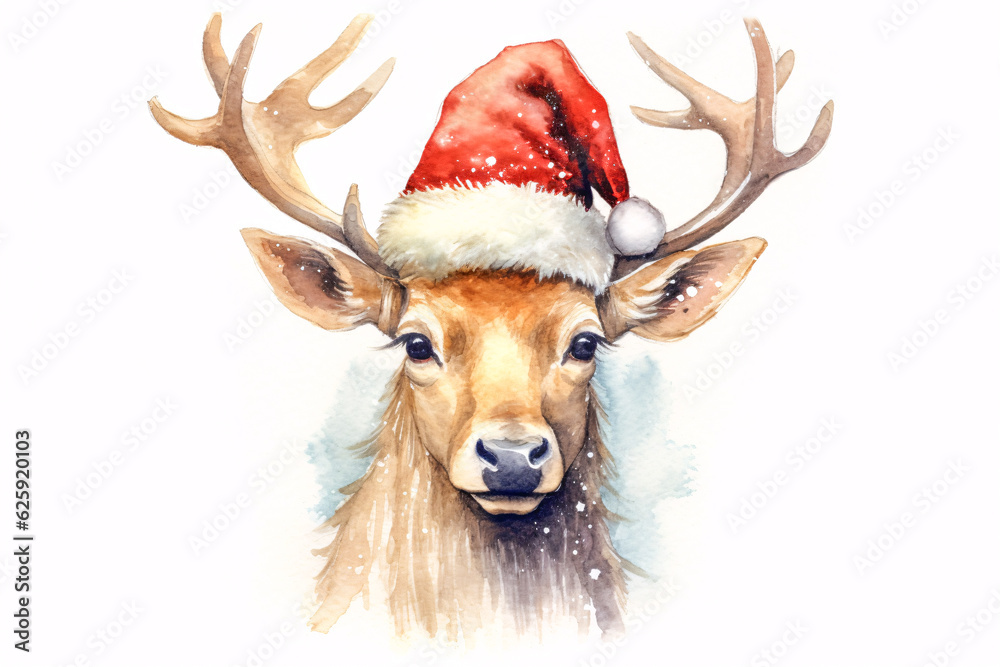 Adorable Deer Wearing Santa Hat, Perfect for Christmas Cards generative AI Adorable Deer Wearing Santa Hat, Perfect for Christmas Cards generative AI