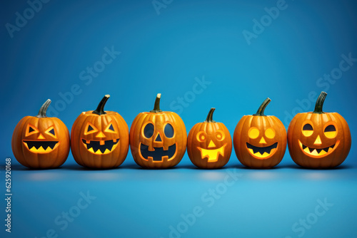 Pumpkins on a minimal blue background - Celebrate Halloween with generative AI