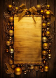 Beautifully Decorated Wooden Frame with Christmas Ornaments and Ribbon, Generative AI