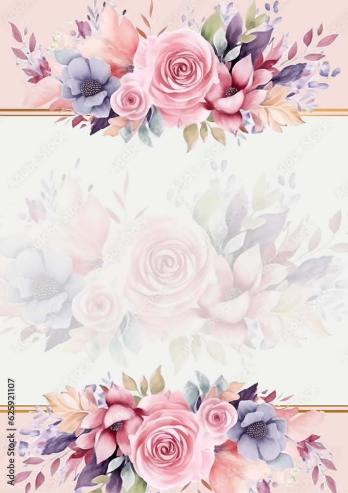 Floral border, greeting card with flowers, can be used as invitation card for wedding, birthday and other holiday and summer background, watercolor peonies Floral border, greeting card with flowers, can be used as invitation card for wedding, birthday and other holiday and summer background, watercolor peonies