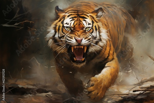 Vibrant Tiger in Action. Generative AI © Haider