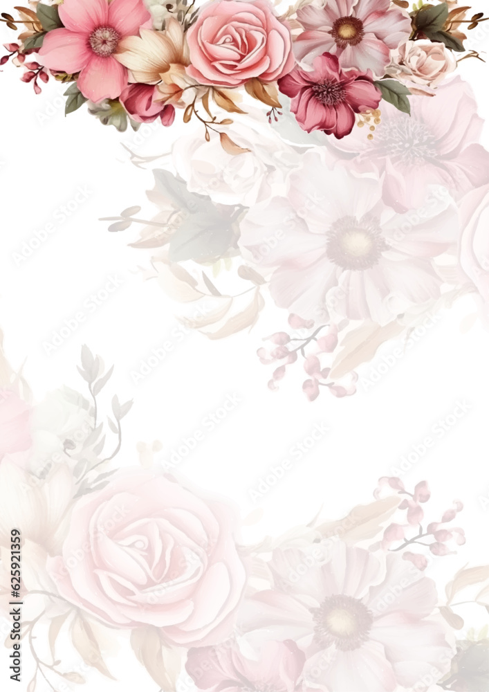 Floral border, greeting card with flowers, can be used as invitation card for wedding, birthday and other holiday and summer background, watercolor peonies