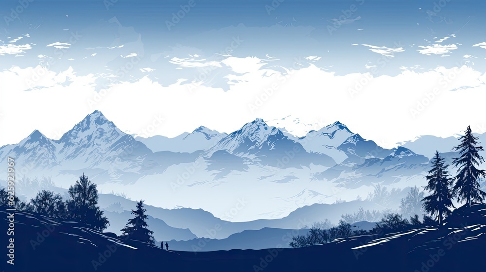 The foreground showcases a snowy mountain range. (Generative AI)