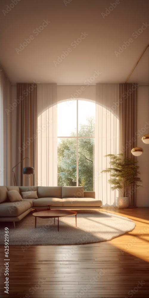 Cozy Living Room with Couch and Coffee Table, Generative AI Cozy Living Room with Couch and Coffee Table, Generative AI