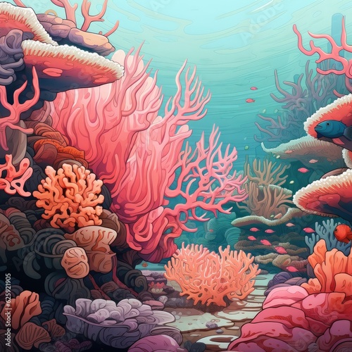 Some corals on a coral reef in close up.  Generative AI 