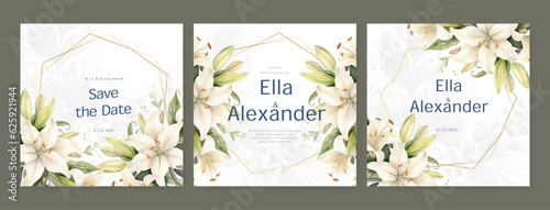 watercolor wedding invitation template with arrangement flower and leaves