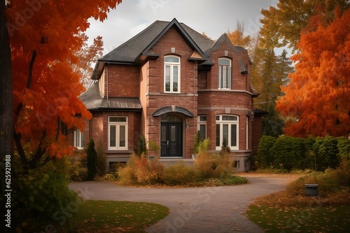 brick house in autumn - generative ai