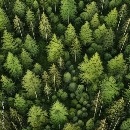 A forest with healthy green trees and old spruce  fir  and pine.  Generative AI 