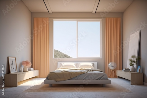Cozy Arafed Bedroom with Bed and Mountain View Window, Generative AI © Bipul Kumar