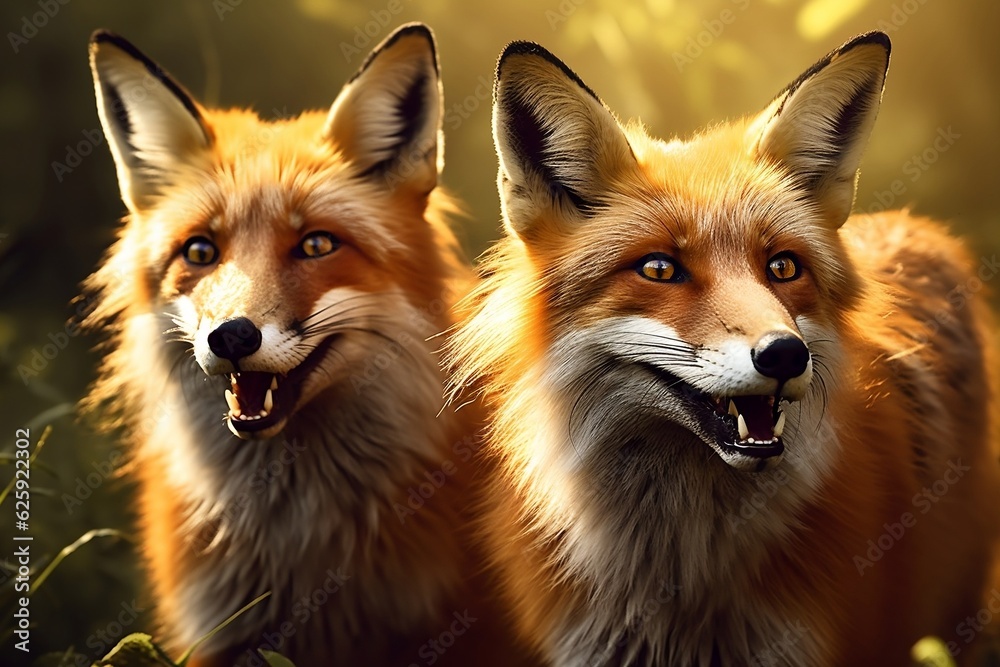 Wild Red Foxes Untamed Creatures. Generative AI