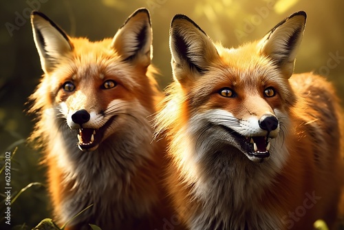 Wild Red Foxes Untamed Creatures. Generative AI © Haider