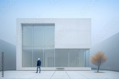 Man Standing in Front of Building with Tree, Generative AI