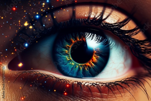 Close-Up View of Woman's Sunlit Eye. Generative AI
