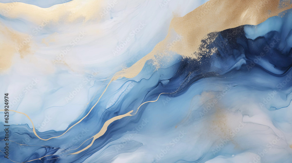 Fototapeta premium Luxury wallpaper. Blue marble and gold abstract background texture, Watercolor abstract background, 3D painted artificial marbled surface, Generated AI.